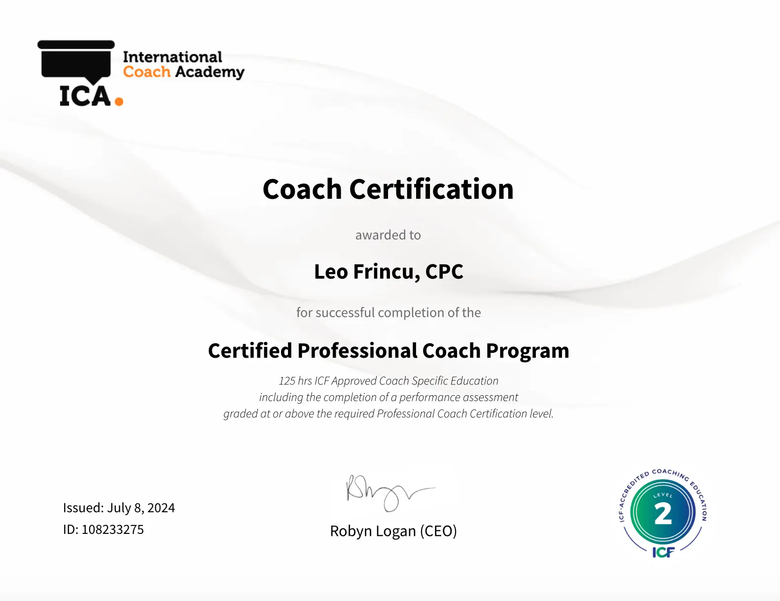 Leo Frincu CPT - Certified Professional Coach